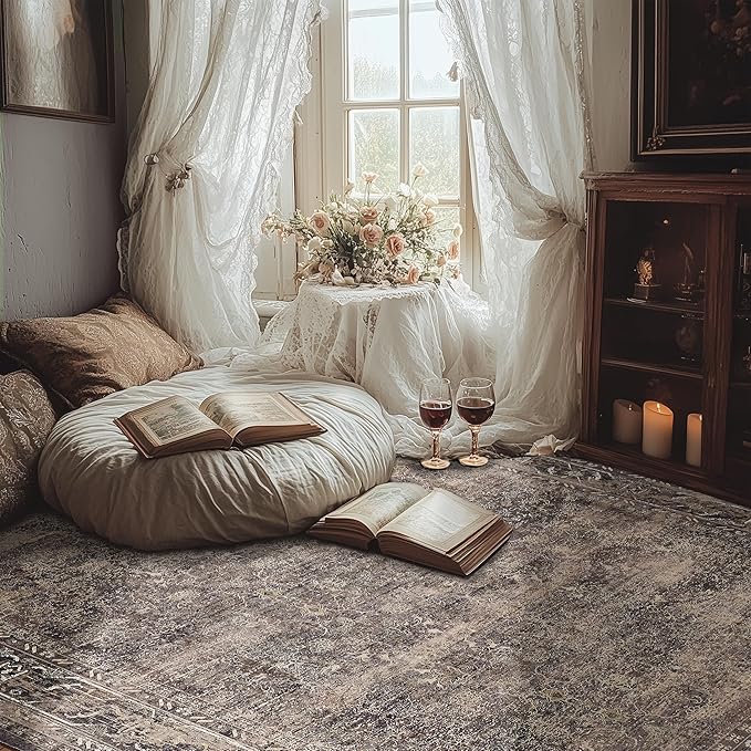 5x7 ft Washable Area Rug, Non-Slip, Soft & Durable for Indoor & Outdoor Use, Boho Style for Living Room, Bedroom, Office, Kitchen, Patio, Entryway, Kids' Room