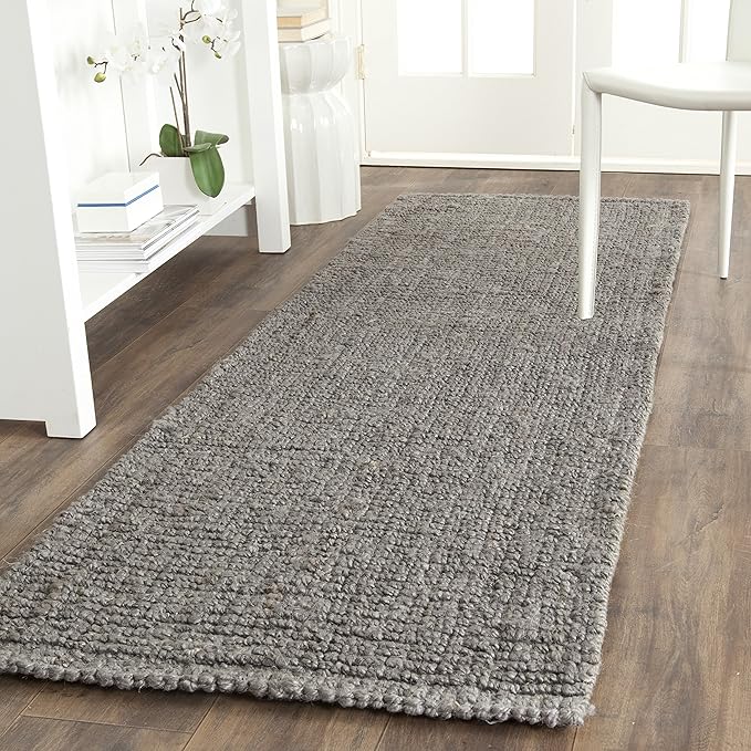 SAFAVIEH Natural Fiber Collection Runner Rug - 2'6" x 14', Light Grey, Handmade Chunky Textured Jute 0.75-inch Thick, Ideal for High Traffic Areas in Living Room, Bedroom (NF447G)