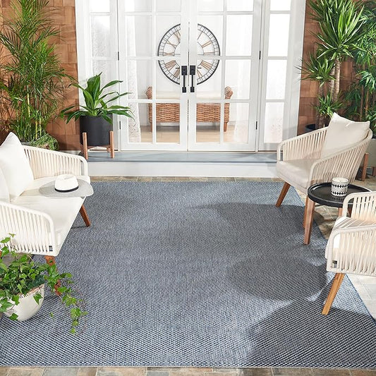 SAFAVIEH Courtyard Collection 7'1" Square Navy/Grey CY8521 Indoor/ Outside Waterproof Easy cleansingPatio Backyard Mudroom Area Mat