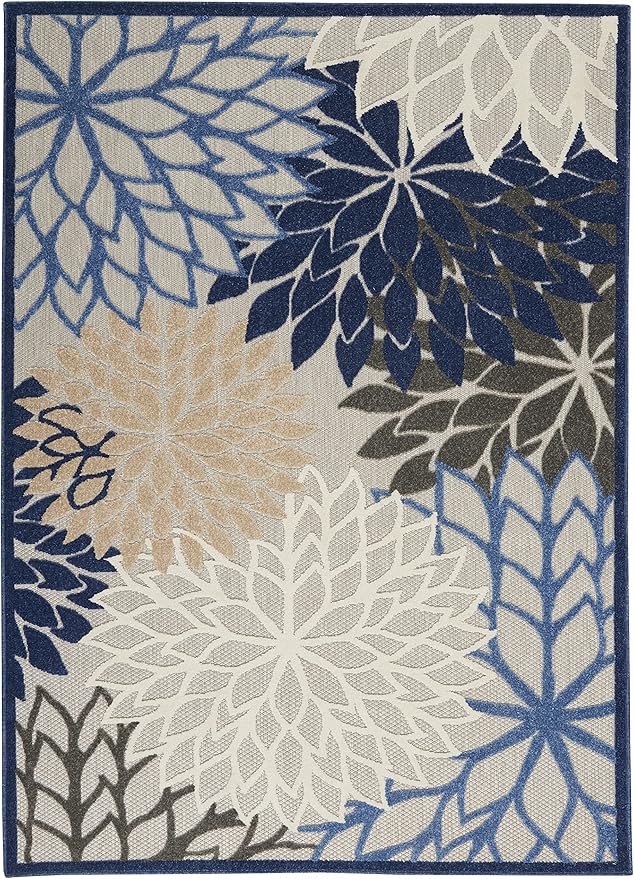 Nourison Aloha 5'3" x 7'5" Fabric Indoor/Outdoor Rug in Blue/Multi-Color