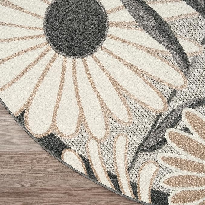 Nourison Aloha Outdoor Beige 5'3" x Round Area Rug, Easy Cleaning, Non Shedding, Bed Room, Living Room, Dining Room, Deck, Backyard, Patio (5 Round)