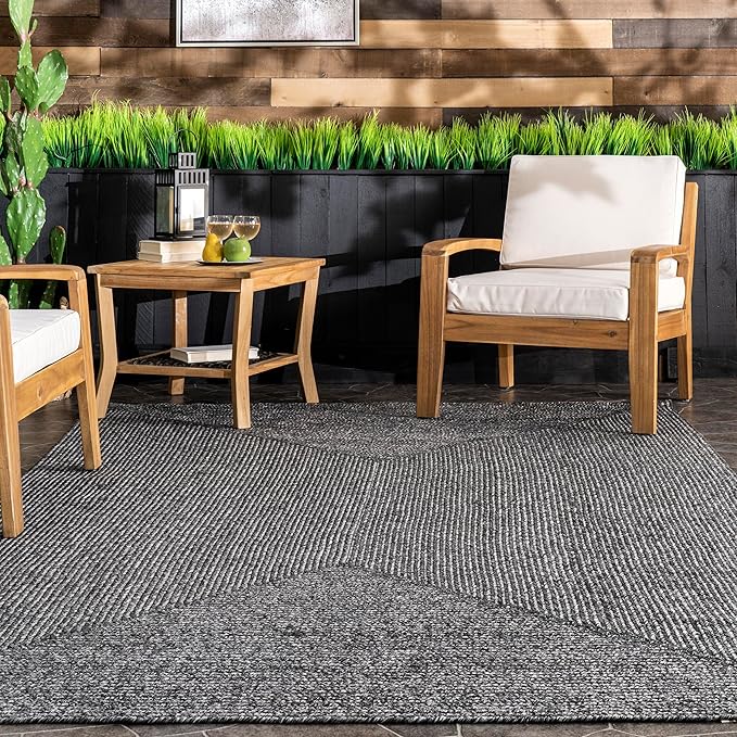 nuLOOM HJFV 12' x 18' Solid Hand Braided Indoor/Outdoor Area Rug, Pet-Friendly, High Traffic, Weather Resistant, for Patio, Balcony, Bedroom, Living, Dining Room, Wynn Charcoal