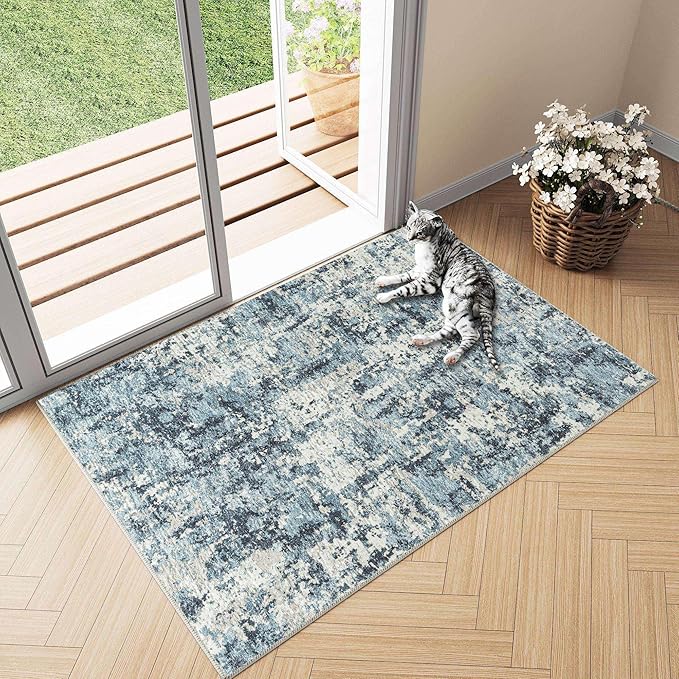 2x3 Entryway Rug Machine Washable Small Area Rug Grey Rugs Entrance 3D Textured Rug Door Mat Abstract Low Pile Carpet Kitchen Bedroom Office Non Slip