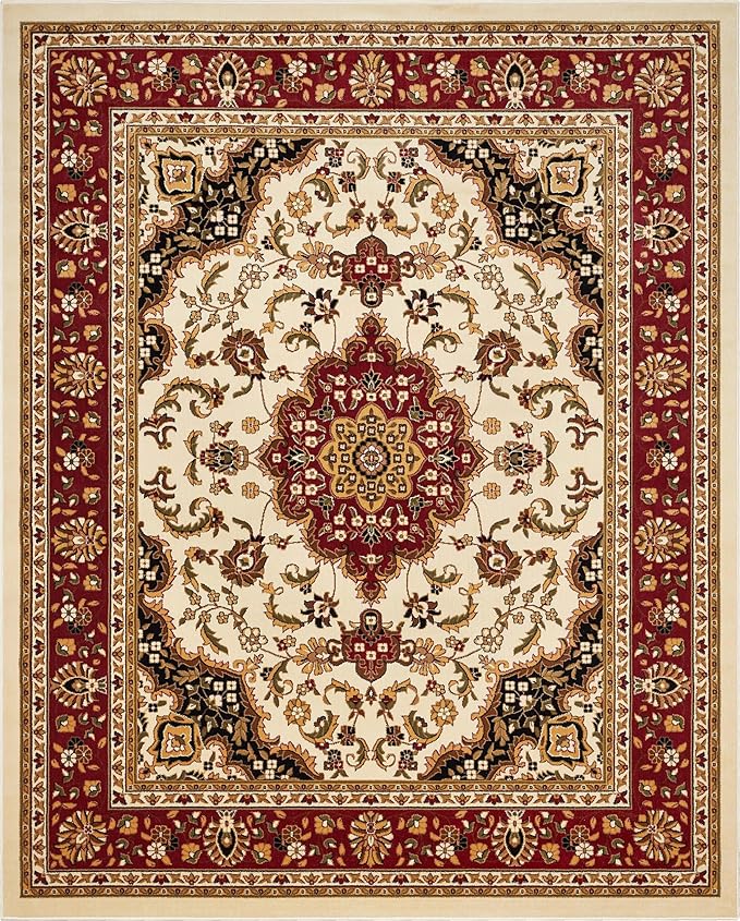 Well Woven Barclay Collection Medallion Kashan Ivory 5x7 Area Rug - for Living Room, Bedroom, and Dining Room