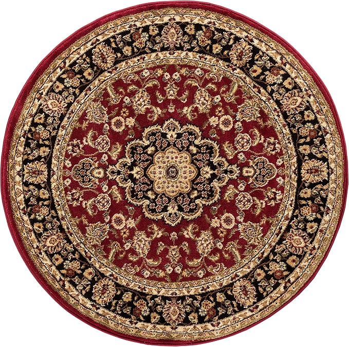 Well Woven Barclay Collection Medallion Kashan Red 4 ft Round Rug - for Entryways, Small Bedrooms, Living Rooms