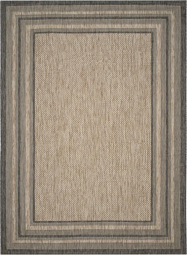 SAFAVIEH Courtyard Collection 9' x 12' Natural / Black CY8475 Indoor/ Outdoor Waterproof Easy-Cleaning Patio Backyard Mudroom Area-Rug