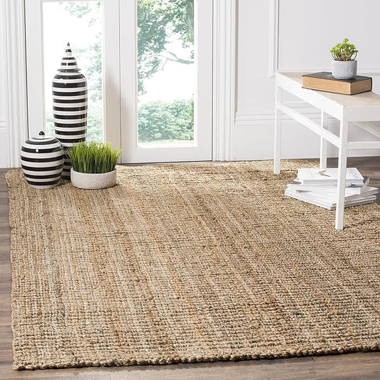 SAFAVIEH Natural Fiber Collection Area Rug - 5' x 8', Natural, Handmade Chunky Textured Jute 0.75-inch Thick, Ideal for High Traffic Areas in Living Room, Bedroom (NF447A)