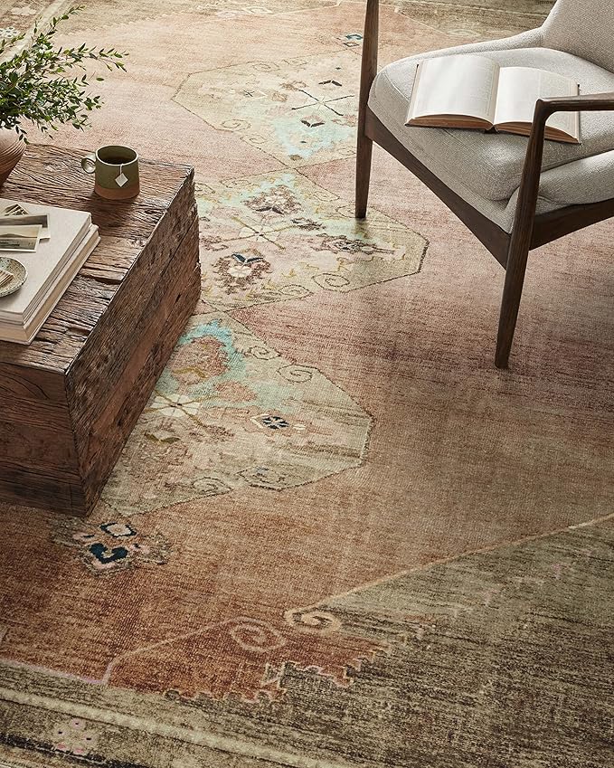 Loloi Magnolia Home by Joanna Gaines Sinclair Collection SIN-06 Clay/Tobacco 2'-3" x 9'-6", .25" Pile Height, Machine Washable, Runner Rug