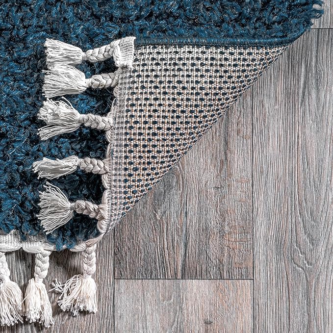 nuLOOM Neva Modern Tasseled Shag Area Rug, 8' Square, Blue