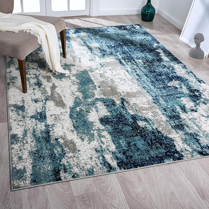 LUXE WEAVERS Modern Abstract Art Light Blue 4x5 Area Rug