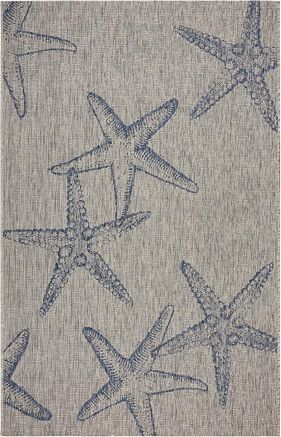 LR Home Captiva Starry Shores Indoor/Outdoor Area Rug, 7'9" x 9'5", Gray/Navy