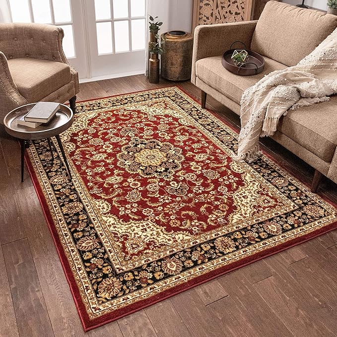 Well Woven Barclay Collection Medallion Kashan Red 5x7 (5'3" x 7'3") Area Rugs - Stain & Fade Resistant - Perfect Red Rug for Living Room, Bedroom, or Dining Room