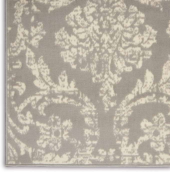 Nourison Jubilant Damask Grey 4' x 6' Area--Rug, Easy--Cleaning, Non Shedding, Bed Room, Living Room, Dining Room, Kitchen (4x6)