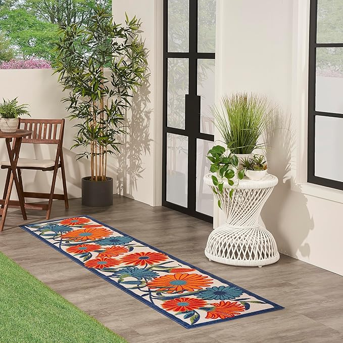 Nourison Aloha Outdoor Multicolor 2'3" x 12' Area Rug, Easy Cleaning, Non Shedding, Bed Room, Living Room, Dining Room, Deck, Backyard, Patio (2x12)