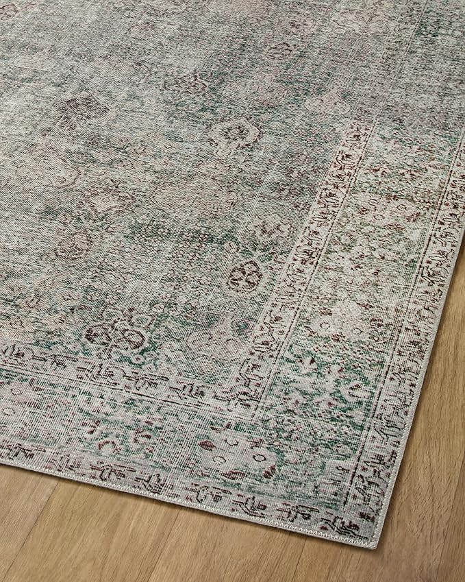 Loloi Chris Loves Julia Jules Collection JUL-08 Emerald/Antique Ivory 5'-0'' x 7'-6'', .13" Pile Height, Area Rug