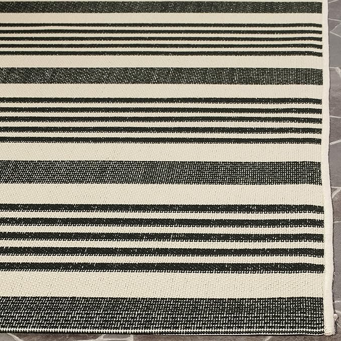 SAFAVIEH Courtyard Collection 6'7" x 9'6" Black/Bone CY6062 Stripe Indoor/ Outdoor Waterproof Easy Cleaning Patio Backyard Area Rug