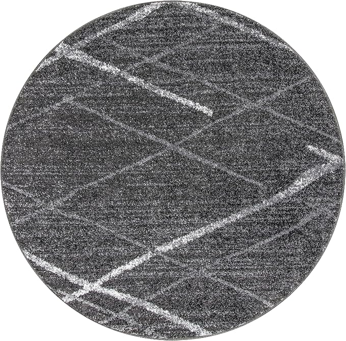 nuLOOM 6 Round Thigpen Contemporary Area Rug, Charcoal, Abstract Lines, Non-Slip Backing, Stain Resistant, For Bedroom, Dining Room, Living Room, Hallway, Office, Kitchen, Entryway