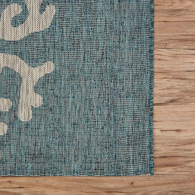 LR Home 5 x 7 Indoor/Outdoor Area Rug for Home Decor | Coastal Reef carpet for living room, bedroom, playroom, patio, garden | Modern farmhouse rug | Blue/Gray