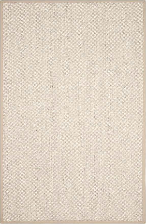 SAFAVIEH Natural Fiber Collection Area Rug - 8' x 10', Marble & Linen, Border Sisal Design, Easy Care, Ideal for High Traffic Areas in Living Room, Bedroom (NF143B)