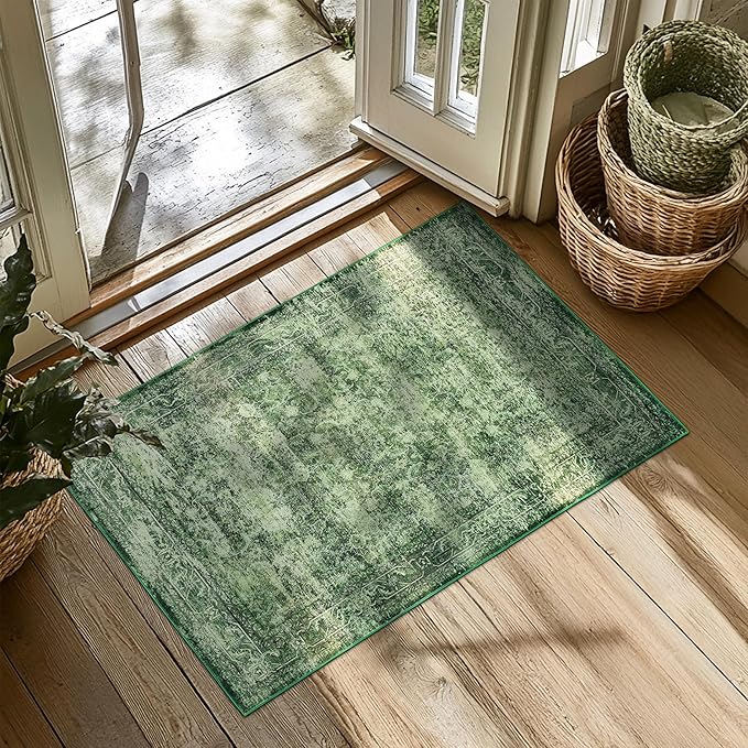 2x3 ft Boho Green Runner Rug – Washable, Non-Slip Area Rug for Kitchen, Outdoor & Home, Soft & Durable, Perfect for Entryways, Hallways & Living Rooms