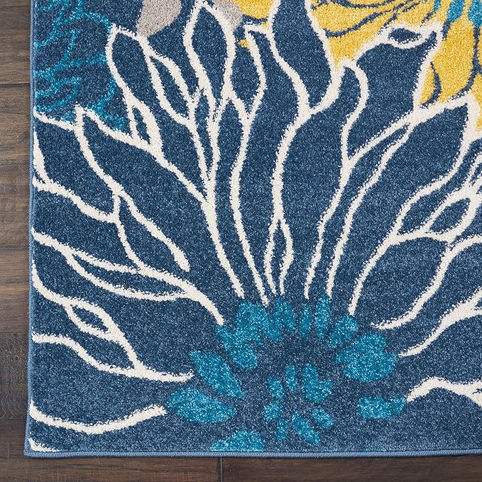 Nourison Passion Blue 9' x 12' Area Rug, Floral, Farmhouse, Easy Cleaning, Non Shedding, Bed Room, Living Room, Dining Room, Kitchen (9x12)