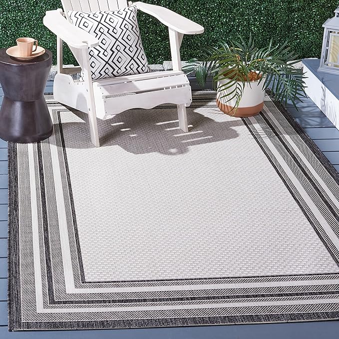 SAFAVIEH Courtyard Collection Area Rug - 9' Square, Ivory & Black, Non-Shedding & Easy Care, Indoor/Outdoor & Washable-Ideal for Patio, Backyard, Mudroom (CY8475-53712)
