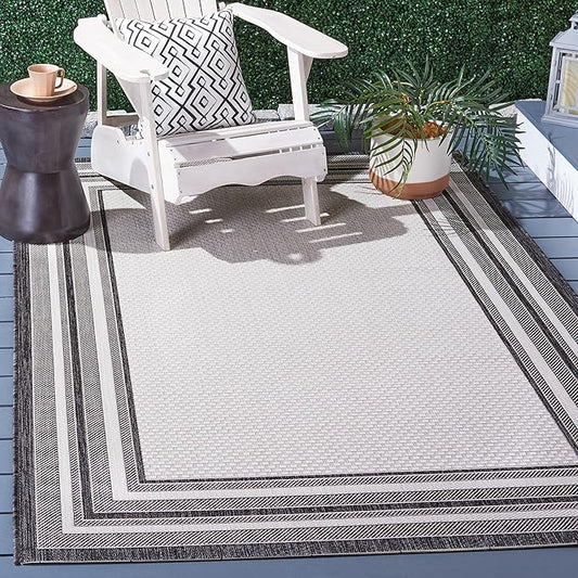 SAFAVIEH Courtyard Collection Area Rug - 9' Square, Ivory & Black, Non-Shedding & Easy Care, Indoor/Outdoor & Washable-Ideal for Patio, Backyard, Mudroom (CY8475-53712)