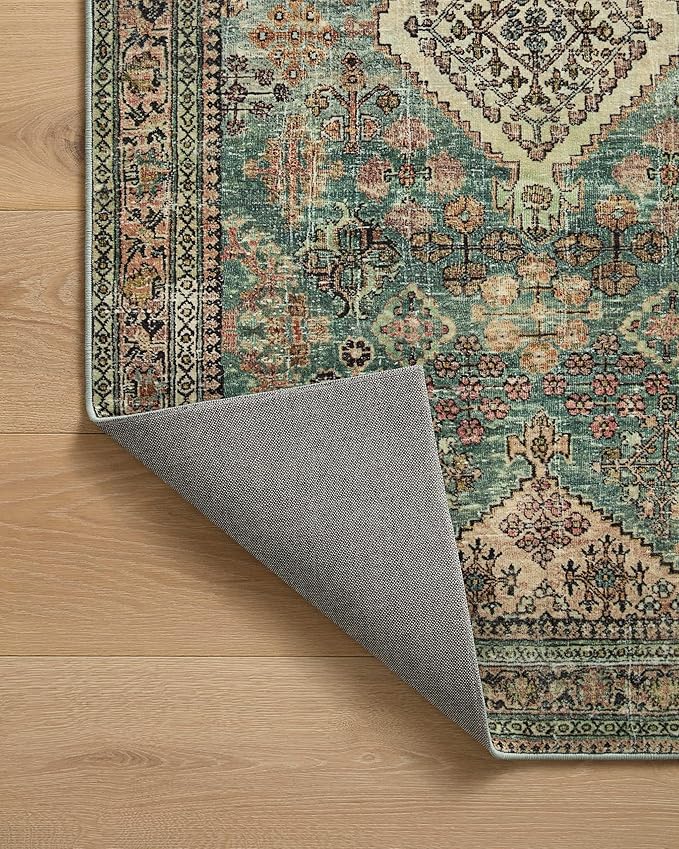 Loloi Magnolia Home by Joanna Gaines Sinclair Collection SIN-03 Turquoise/Multi 5'-0" x 7'-0", .25" Pile Height, Machine Washable, Area Rug