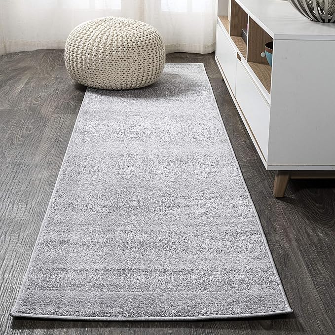 JONATHAN Y SEU100K-214 Haze Solid Low-Pile Indoor Runner Rug, Coastal, Bohemian, Minimalist, Classic, Casual for Bedroom,Kitchen,Living Room,Non Shedding,Easy-Washing, Gray, 2 X 14