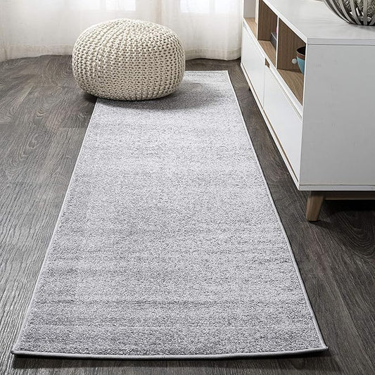 JONATHAN Y SEU100K-214 Haze Solid Low-Pile Indoor Runner Rug, Coastal, Bohemian, Minimalist, Classic, Casual for Bedroom,Kitchen,Living Room,Non Shedding,Easy-Washing, Gray, 2 X 14