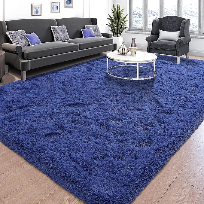 Tepook Super Soft Fluffy Rug for Bedroom, Modern Shaggy Rug Fuzzy Kids Rug for Living Room, Plush Indoor Nursery Home Decor Rug with Non-Slip Bottom, Light Navy, 5 X 8 Feet