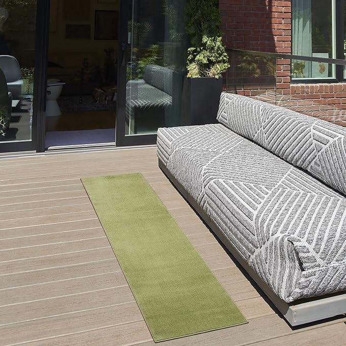 Nourison Essentials Indoor/Outdoor Green 2'2" x 7'6" Area Rug, Easy Cleaning, Non Shedding, Bed Room, Living Room, Dining Room, Backyard, Deck, Patio (2x8)