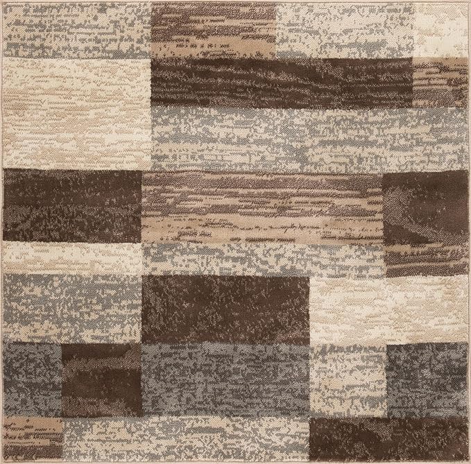 SUPERIOR Indoor Area Rug, Jute Backed, Modern Geometric Patchwork Floor Decor for Bedroom, Office, Living Room, Entryway, Hardwood Floors, Rockwood Collection, 5' x 5' Square, Slate