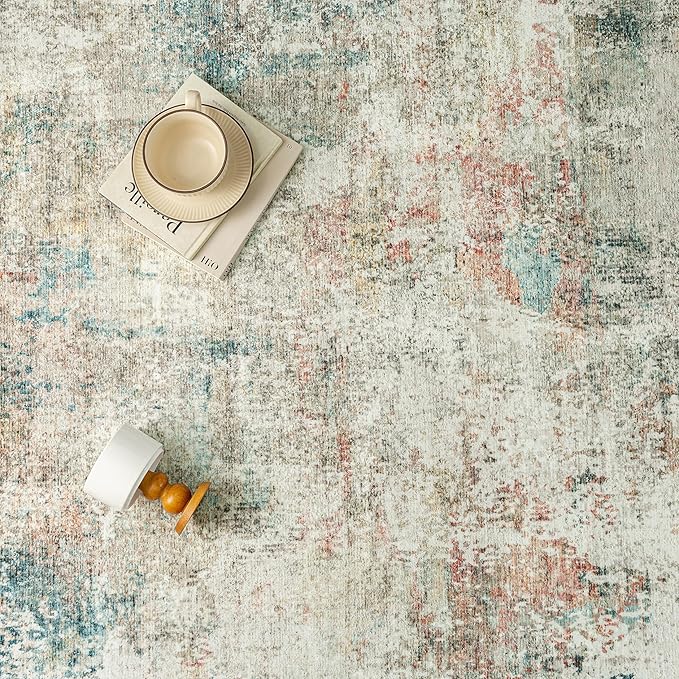 2x6 Runner Rug for Hallways Orange Grey Non Slip Washable Neutral Modern Abstract Indoor Rug Thin Soft Throw Low Pile Kitchen Carpet for Bedside, Bedroom, Bathroom, Entryway