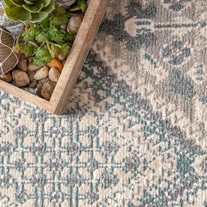 nuLOOM 2'6" x 6' Becca Traditional Tiled Area Rug, Becca Blue, Faded Transitional Design, Stain Resistant, for Bedroom, Dining Room, Living Room, Hallway, Office, Kitchen, Entryway