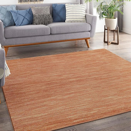 Nourison Essentials Indoor/Outdoor Rust 9' x Square Area Rug, Easy Cleaning, Non Shedding, Bed Room, Living Room, Dining Room, Backyard, Deck, Patio (9 Square)