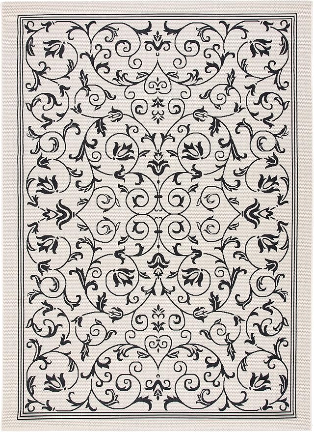 SAFAVIEH Courtyard Collection Area Rug - 9' x 12', Sand & Black, Scroll Design, Non-Shedding & Easy Care, Indoor/Outdoor & Washable-Ideal for Patio, Backyard, Mudroom (CY2098-3901)