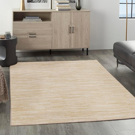 Nourison Essentials Indoor/Outdoor Ivory Gold 5' x 7' Area Rug, Easy Cleaning, Non Shedding, Bed Room, Living Room, Dining Room, Backyard, Deck, Patio (5x7)