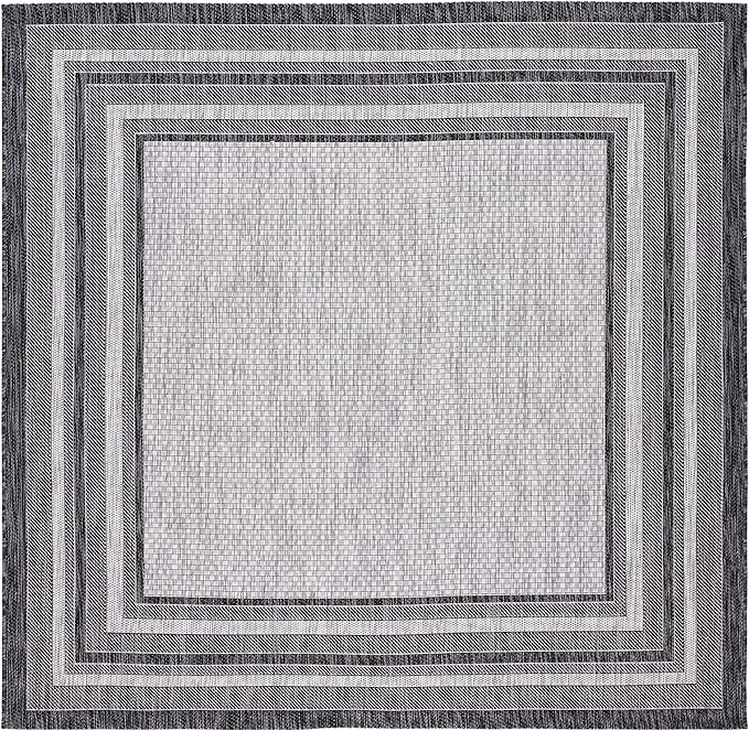 SAFAVIEH Courtyard Collection Area Rug - 9' Square, Light Grey & Black, Non-Shedding & Easy Care, Indoor/Outdoor & Washable-Ideal for Patio, Backyard, Mudroom (CY8475-37612)