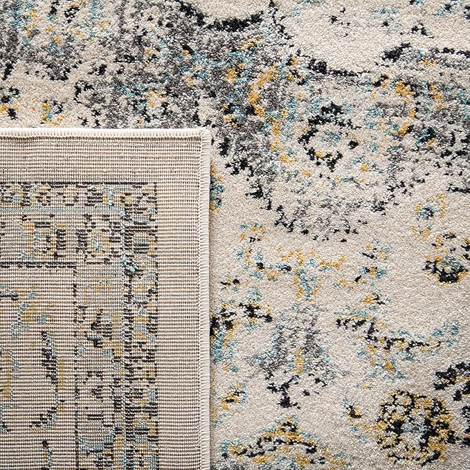 SAFAVIEH Evoke Collection 3' x 5' Grey / Gold EVK220B Shabby Chic Oriental Medallion Non-Shedding Living Room Bedroom Accent Rug