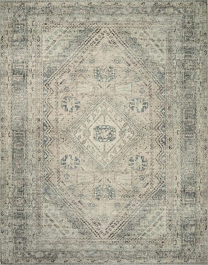 Loloi Magnolia Home by Joanna Gaines Sinclair Collection SIN-04 Natural/Sage 3'-6" x 5'-6", .25" Pile Height, Machine Washable, Accent Rug