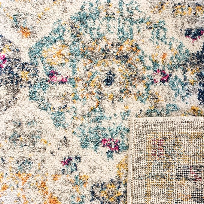 SAFAVIEH Madison Collection Runner Rug - 2'3" x 6', Cream & Multi, Boho Chic Distressed Design, Non-Shedding & Easy Care, Ideal for High Traffic Areas in Living Room, Bedroom (MAD611B)