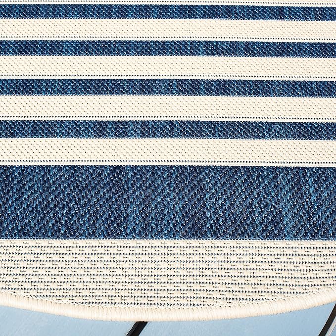 SAFAVIEH Courtyard Collection Area Rug - 7'1 Round, Navy & Beige, Non-Shedding & Easy Care, Indoor/Outdoor & Washable-Ideal for Patio, Backyard, Mudroom (CY6062-268)
