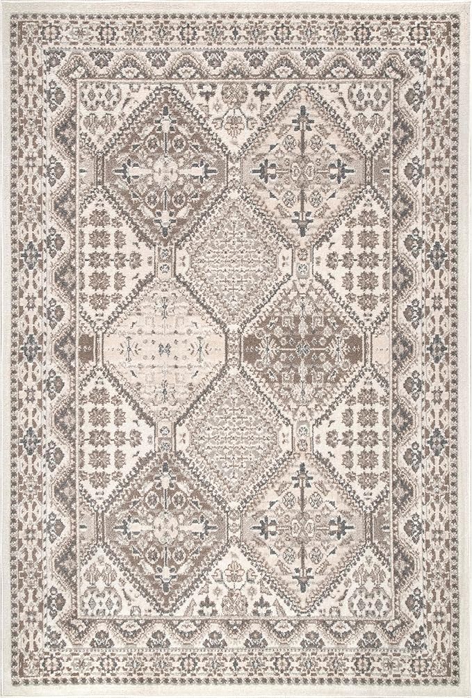 nuLOOM 6 Square Becca Traditional Tiled Area Rug, Beige, Faded Transitional Design, Stain Resistant, For Bedroom, Dining Room, Living Room, Hallway, Office, Kitchen, Entryway