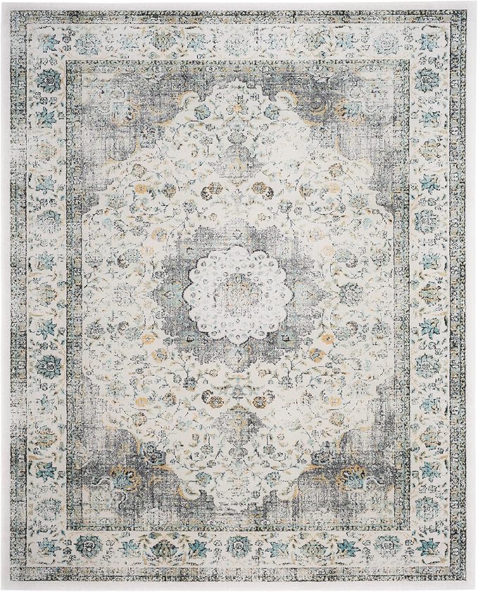 SAFAVIEH Evoke Collection 12' x 18' Grey / Gold EVK220B Shabby Chic Oriental Medallion Non-Shedding Living Room Bedroom Dining Home Office Area Rug