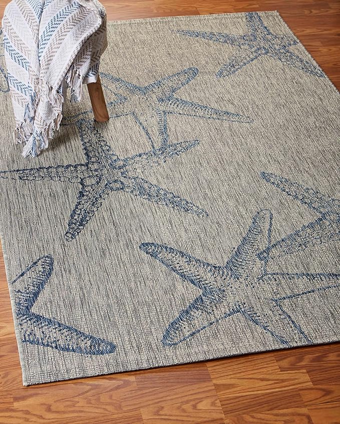 LR Home Captiva Starry Shores Indoor/Outdoor Area Rug, 7'9" x 9'5", Gray/Navy