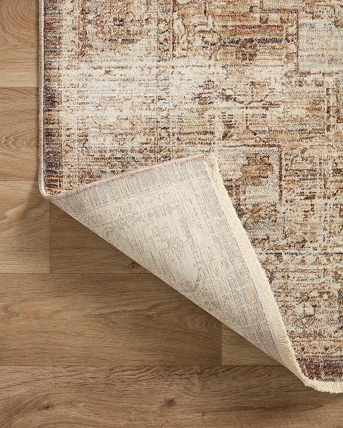 Loloi Sorrento Collection 7'-10" x 7'-10" Round Accent Rug in Mocha/Multi - Vintage Inspired Patterned Area Rug, Unique Area Rug for Living Room, Bedroom, Dining Area