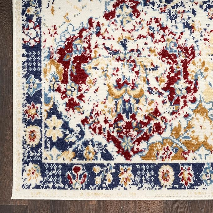 Nourison Grafix Traditional Blue/Multicolor 7' x 10' Area Rug, Easy Cleaning, Non Shedding, Bed Room, Living Room, Dining Room, Kitchen (7x10)