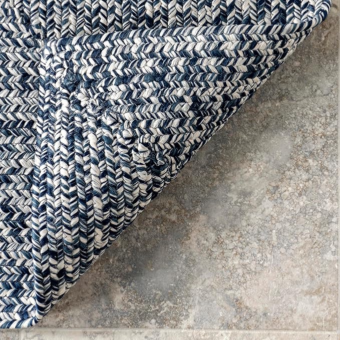 nuLOOM 2' x 6' Solid Hand Braided Indoor/Outdoor Area Rug, Pet-Friendly, High Traffic, Weather Resistant, for Patio, Balcony, Bedroom, Living, Dining Room, Wynn Navy