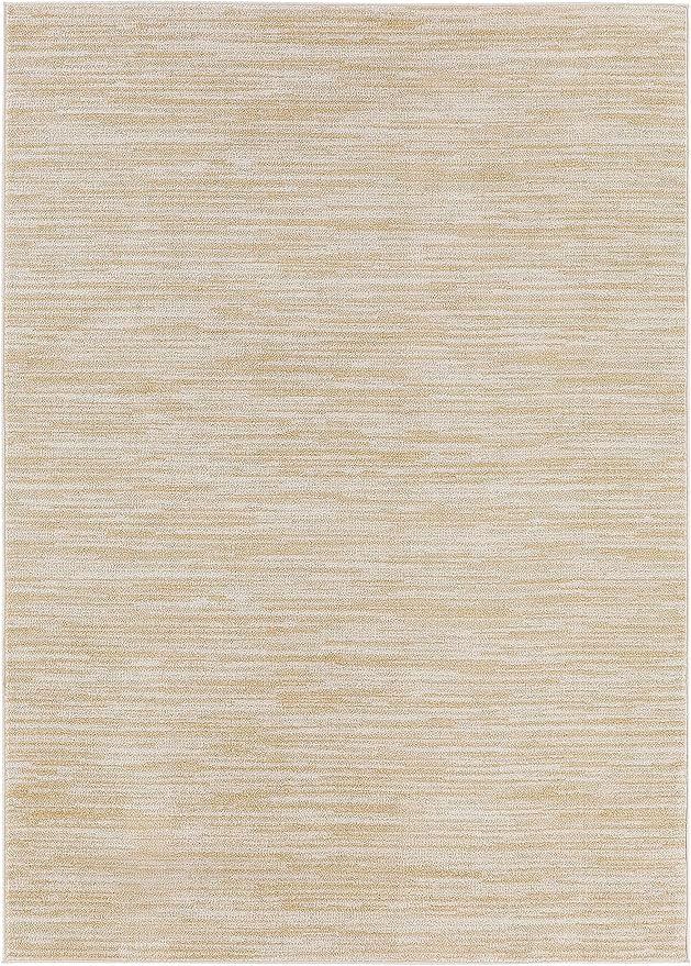 Nourison Essentials Indoor/Outdoor Ivory Gold 5' x 7' Area Rug, Easy Cleaning, Non Shedding, Bed Room, Living Room, Dining Room, Backyard, Deck, Patio (5x7)